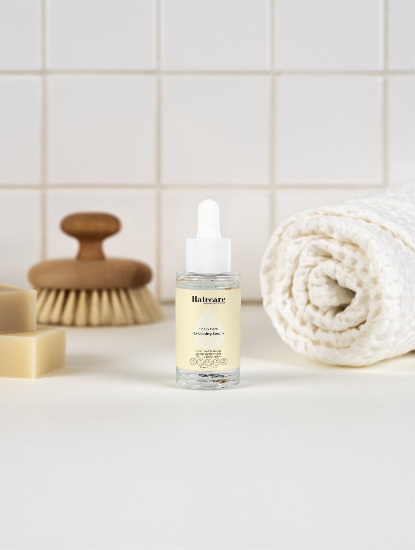 Scalp Care Exfoliating Serum back label — full INCI ingredients list, Ecocert COSMOS Natural certified