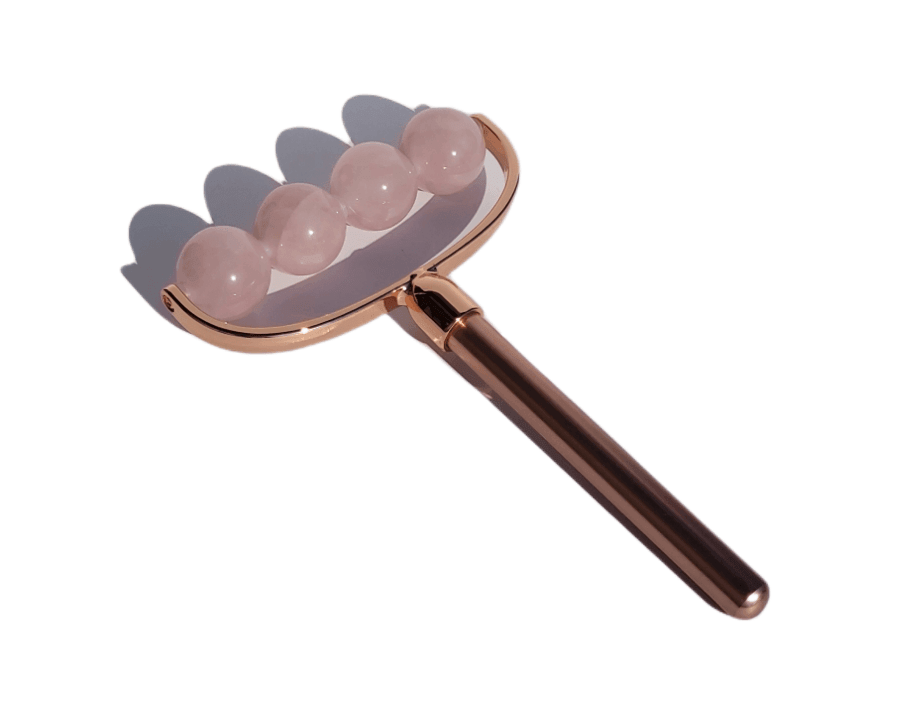 Rodillo facial y corporal antienvejecimiento Maya de 4 piedras - Cuarzo rosa