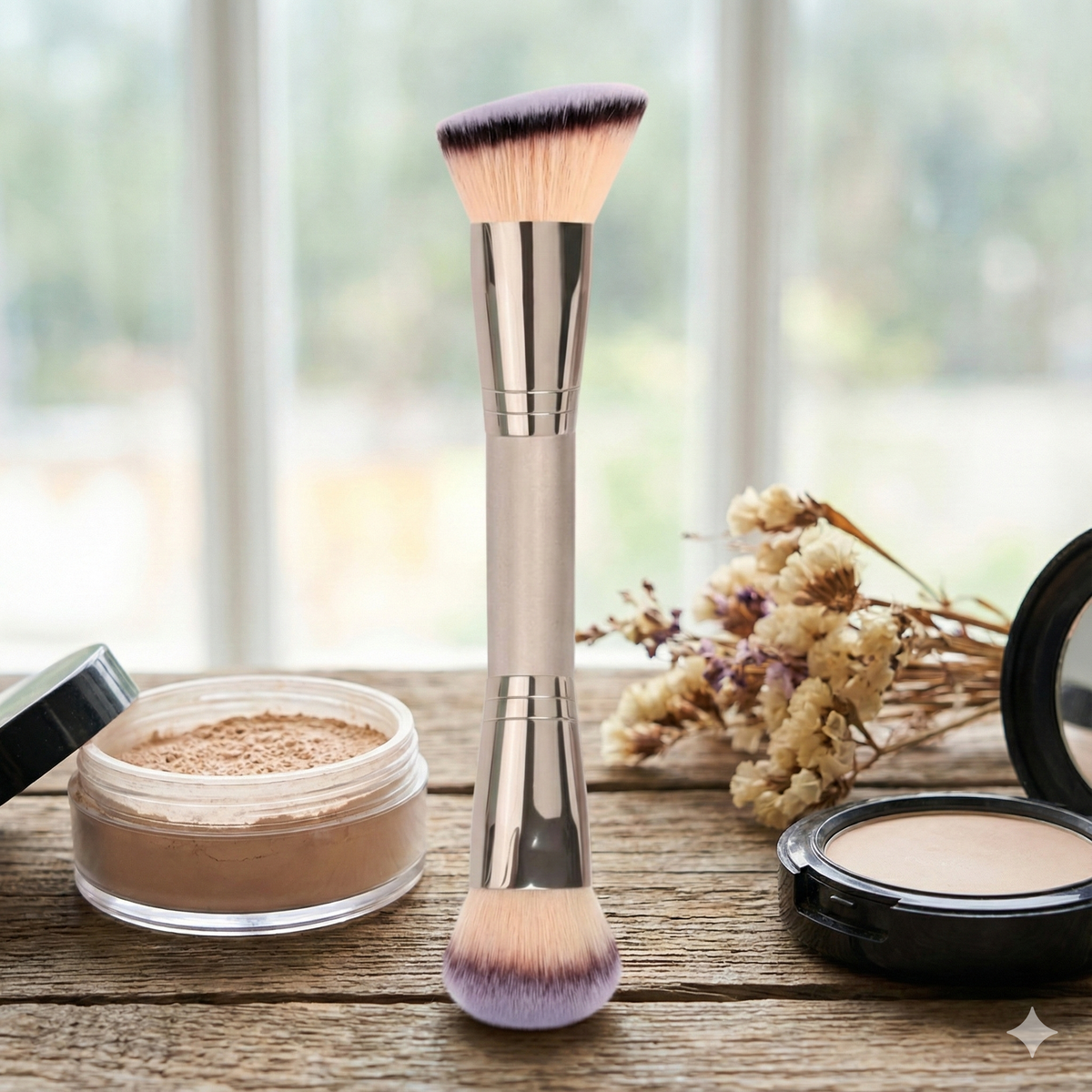 Dual-Ended Foundation Makeup Brush - Angled + Round