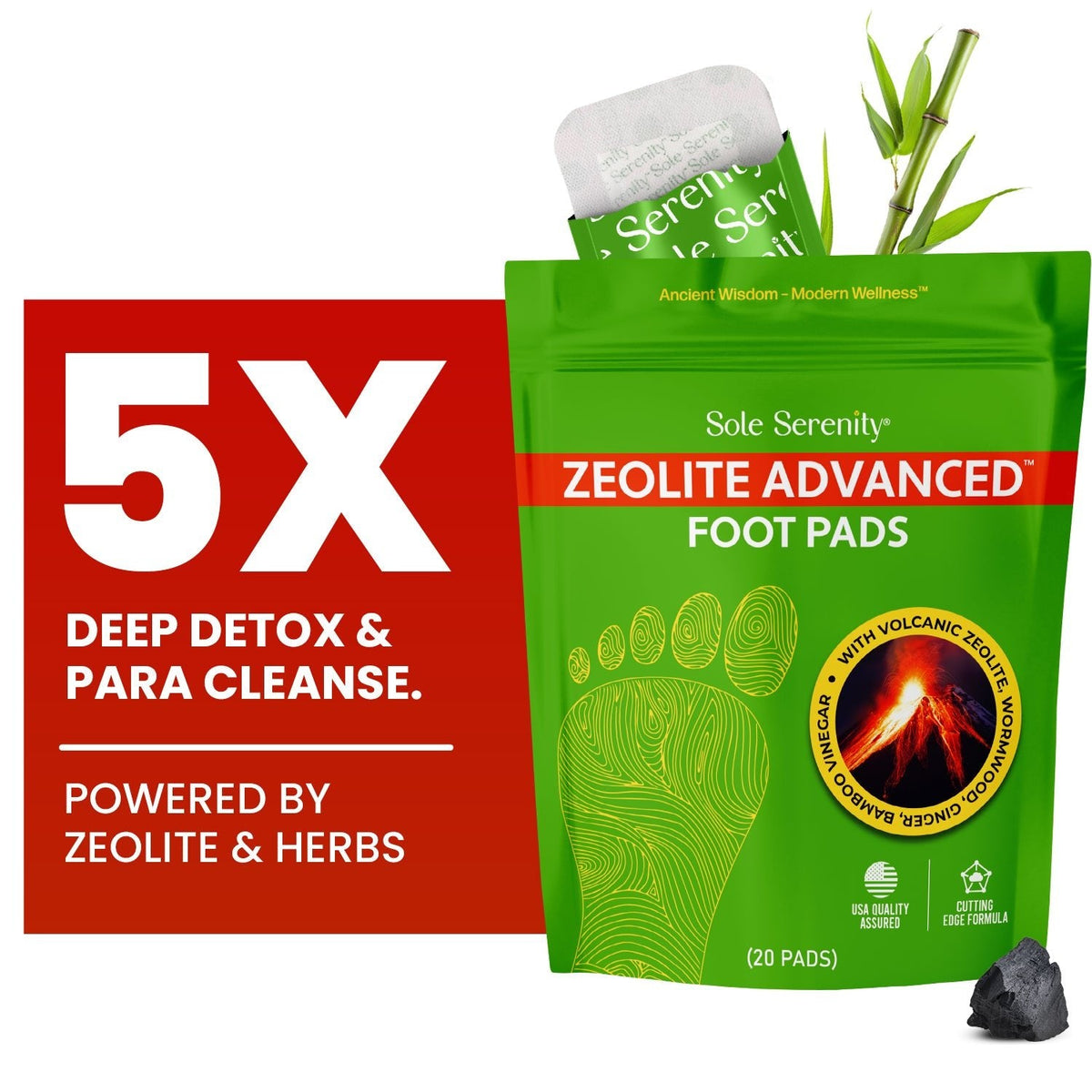 Sole Serenity 2-in-1 Detox Foot Pads - Zeolite, Ginger, Wormwood