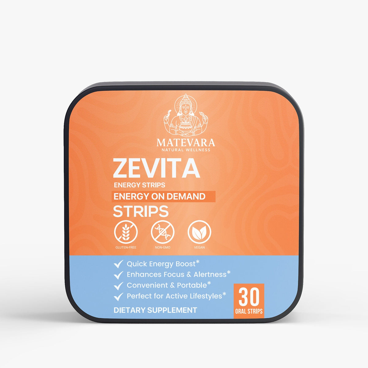 Tiras energéticas Zevita | Cafeína, L-teanina y B12 | Tiras orales de disolución rápida para energía y concentración | 30 tiras