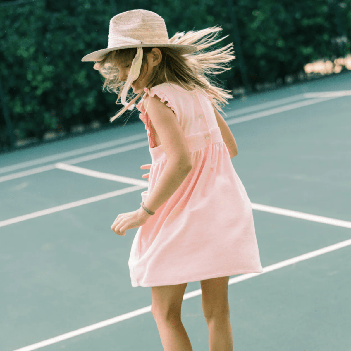 Zinnia Sun Hat for Little Girls (Age 4 - 10) - Long Pastel Pink Grosgrain Ribbon | Daily Health & Beauty