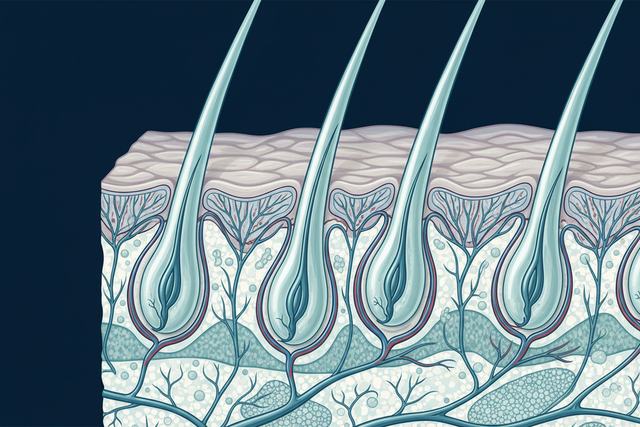 Diagram illustration of the human hair growth cycle showing anagen, catagen, and telogen phases