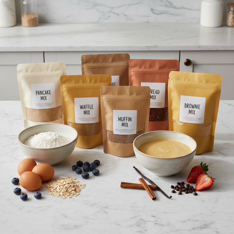 Baking mixes collection featuring pancake, waffle, bread, muffin, and specialty baking mixes by Daily Health & Beauty