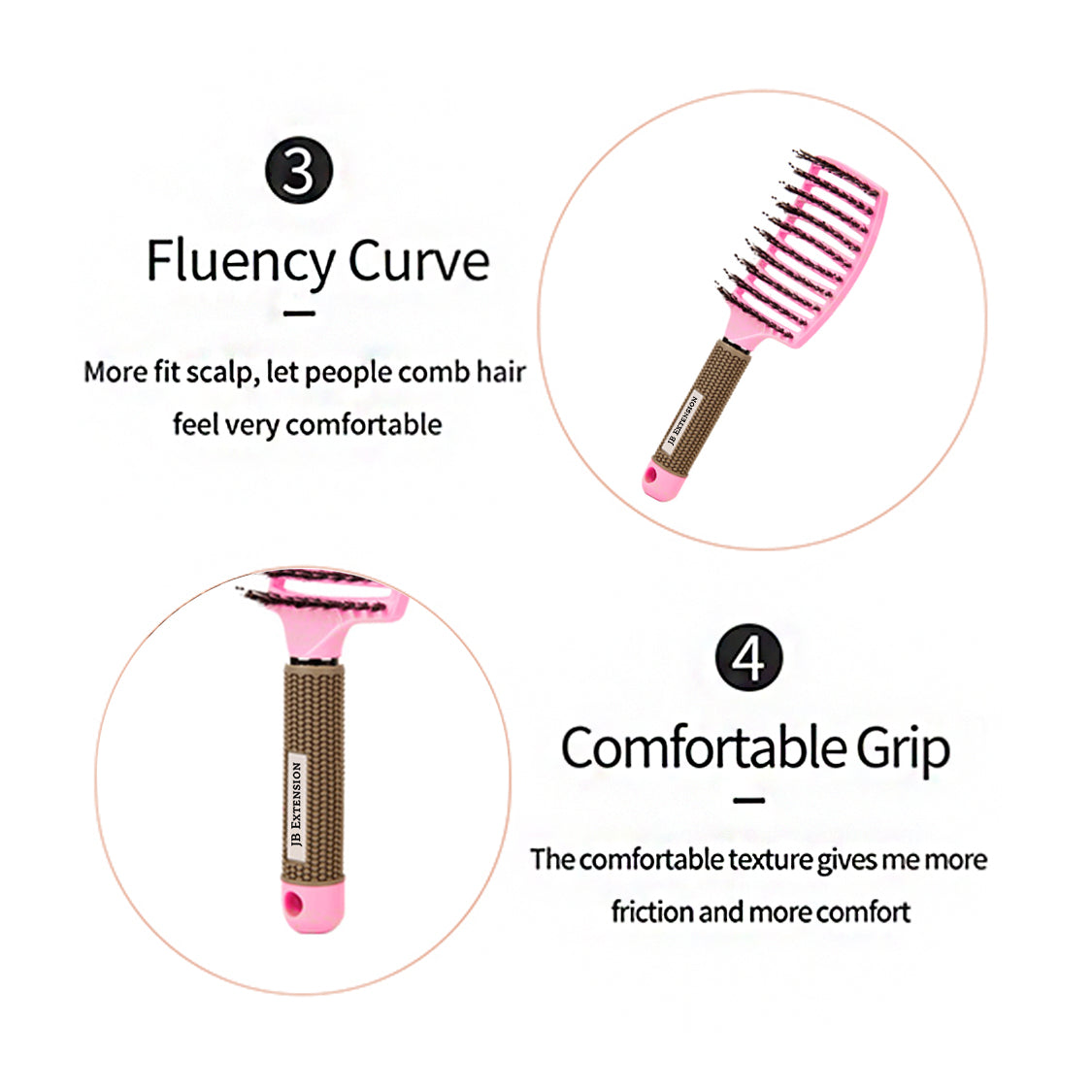 JBextension Curved Boar Bristle Hair Brush Professional Detangling Hairbrush Head Massage Comb Hairdressing Styling Comb