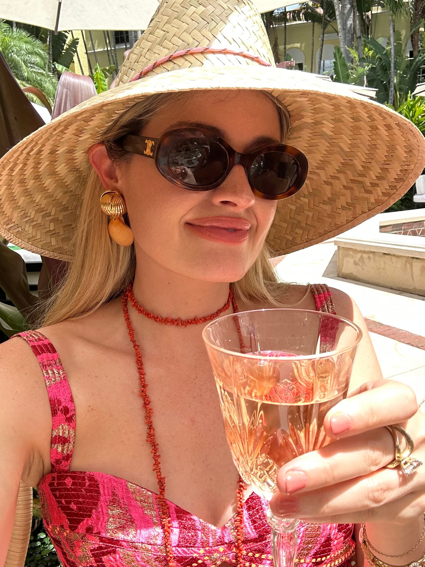 Begonia Sun Hat - Neon Pink Lanyard with Rose Quartz Toggle