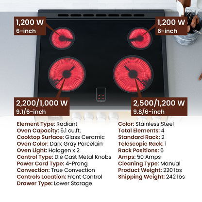 Rangaire 30" Electric Range AirFry Convection Oven Slide-in Stainless Steel RRE303TS