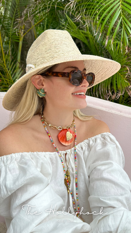Hollyhock Sun Hat -  Vintage Azure Garden Rose Long Ribbon