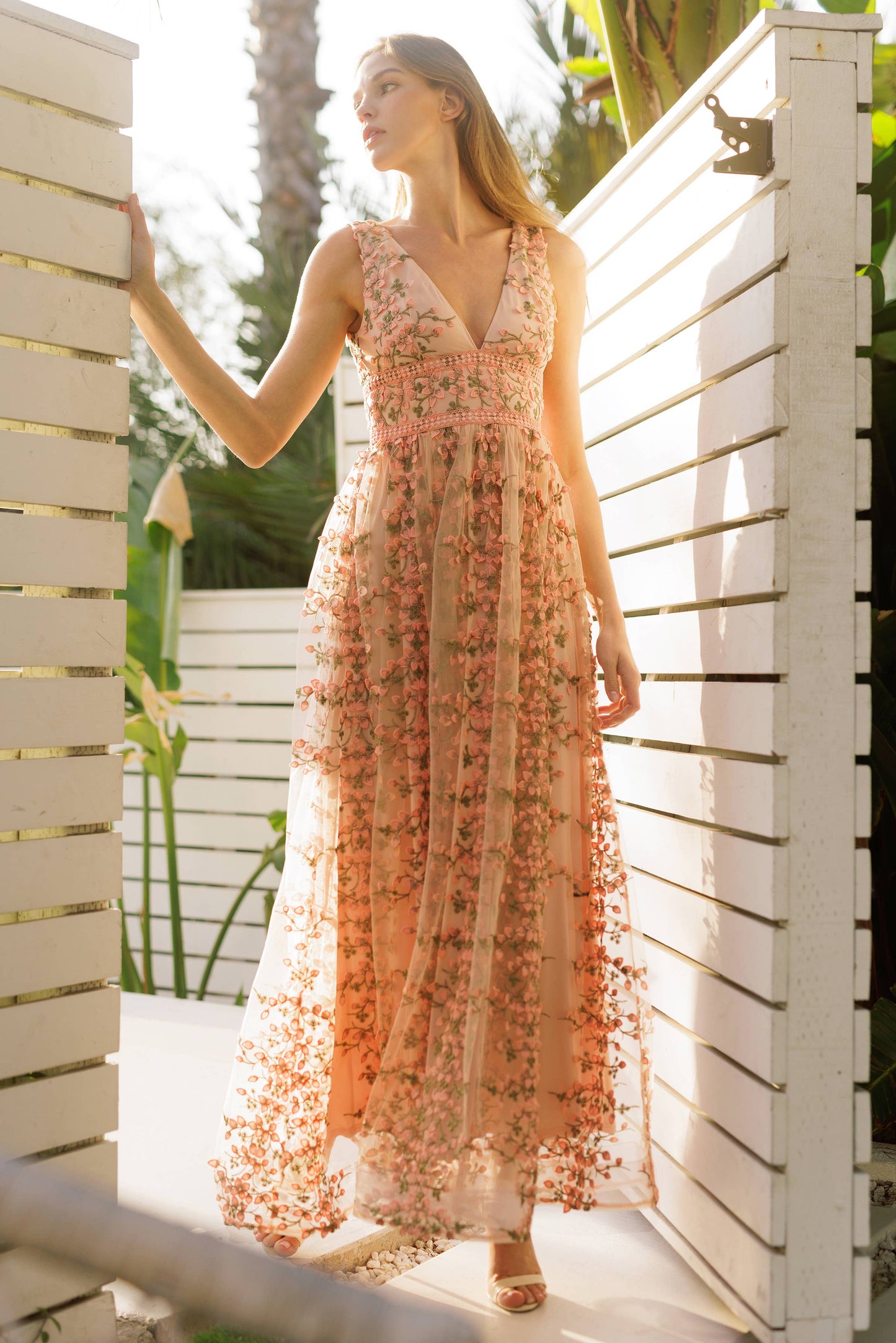 Embroidered Floral Lace Maxi Dress
