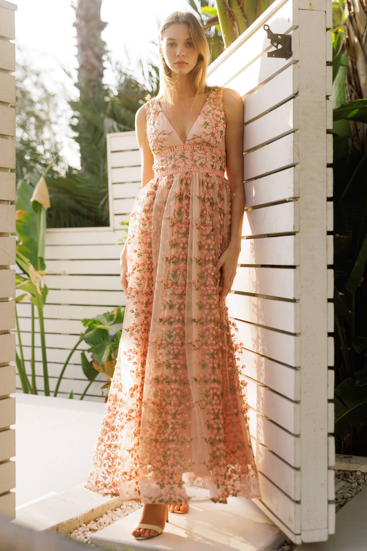 Embroidered Floral Lace Maxi Dress