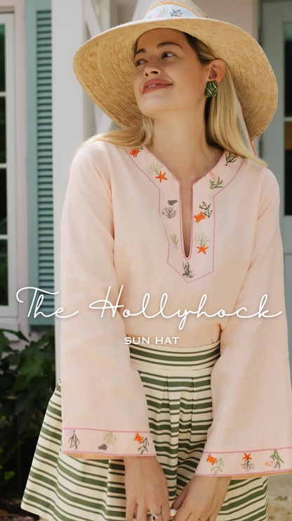 Hollyhock Sun Hat - Vintage Red and White Embroidered Ribbon