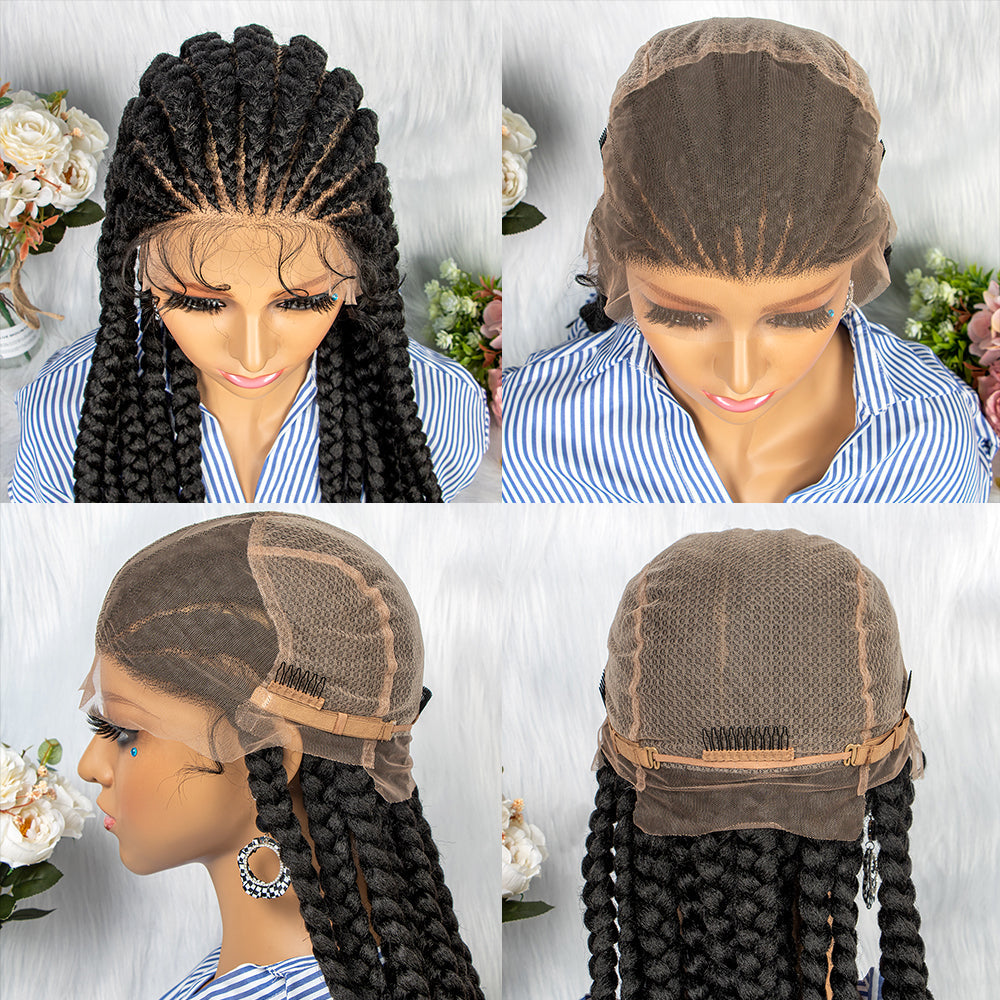 JBEXTENSION 36" Full Lace Front Braided Wigs for Women Box Braids Wig with Baby Hair Synthetic Lace Frontal AMARA