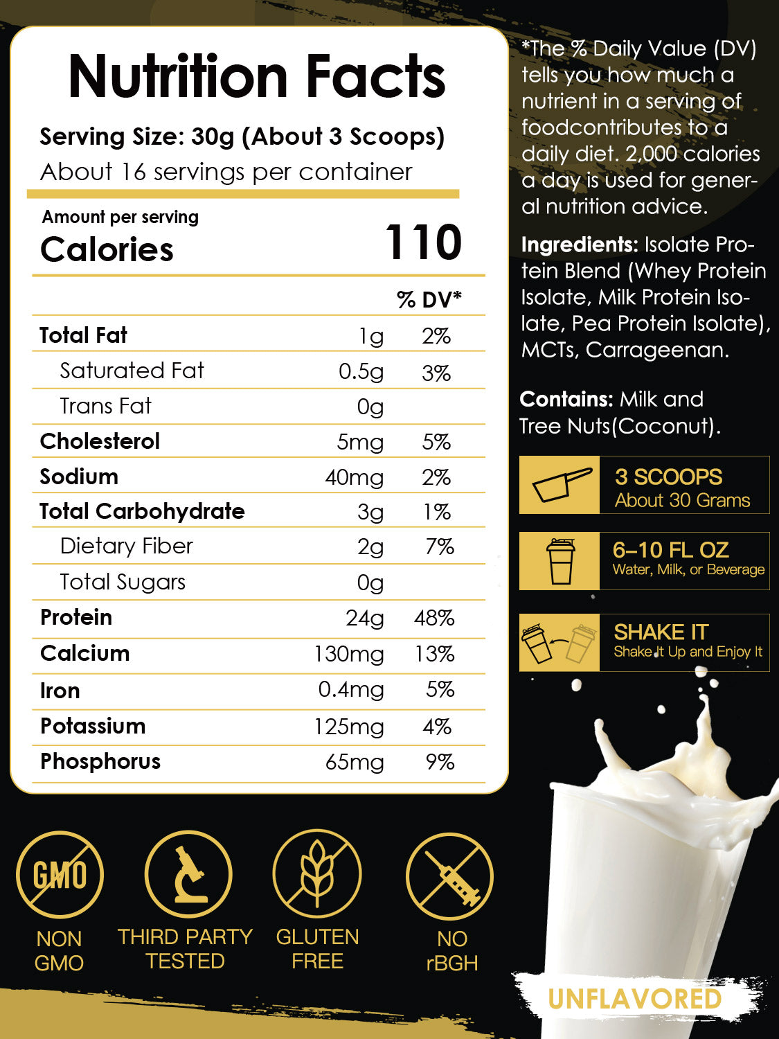 Isolate Protein Powder, 25g Protein & 5.5g BCAAs, Unflavored, 16 Servings, 1.1LB