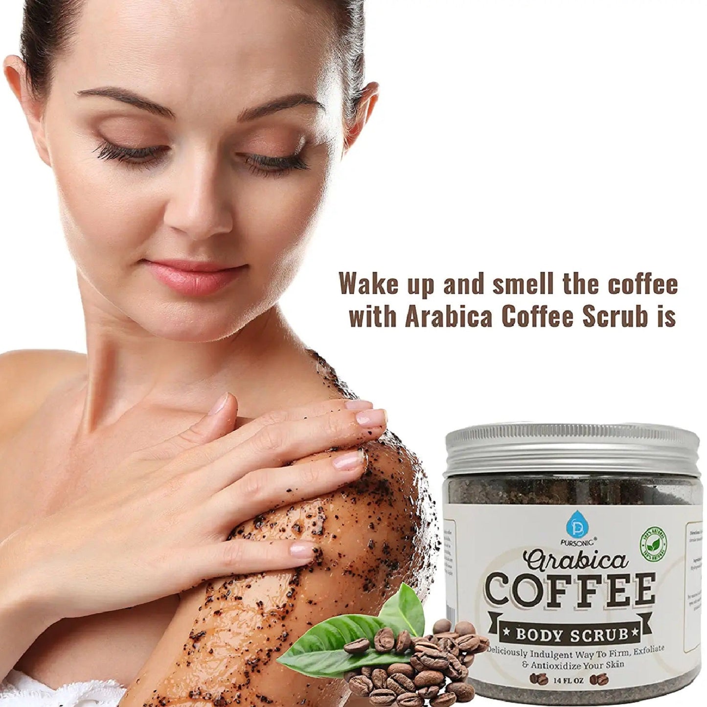 Exfoliante corporal de café arábigo 100 % natural, 14 oz