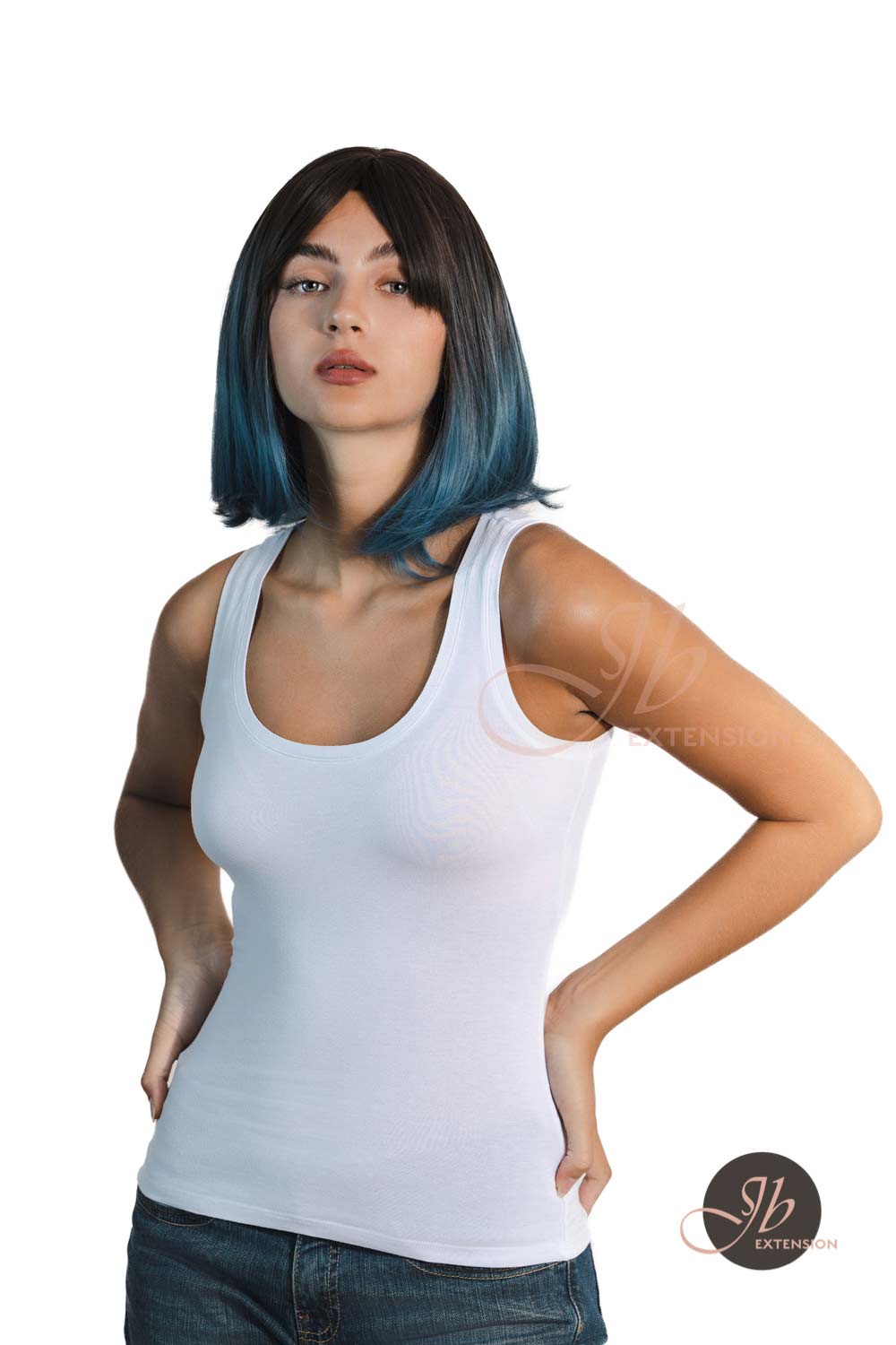 JBEXTENSION 12 Inches Bob Cut Ombre Blue Straight Short Wig LYNN