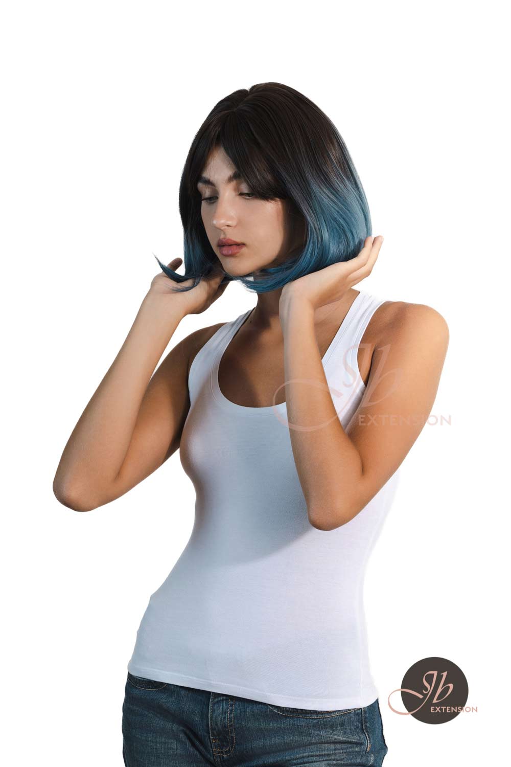 JBEXTENSION 12 Inches Bob Cut Ombre Blue Straight Short Wig LYNN