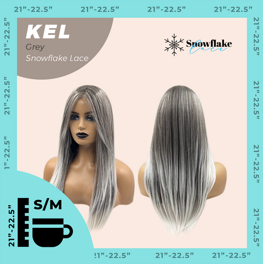 JBEXTENSION 22 Inches Grey Pre-Cut Snowflake Lace Frontlace Glueless Wig KEL GREY【PERMATEASE】【BENDY EAR TABS】