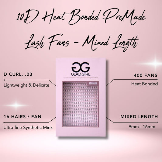 10D Heat Bonded PreMade Lash Fans - Mixed Length - 400 Fans