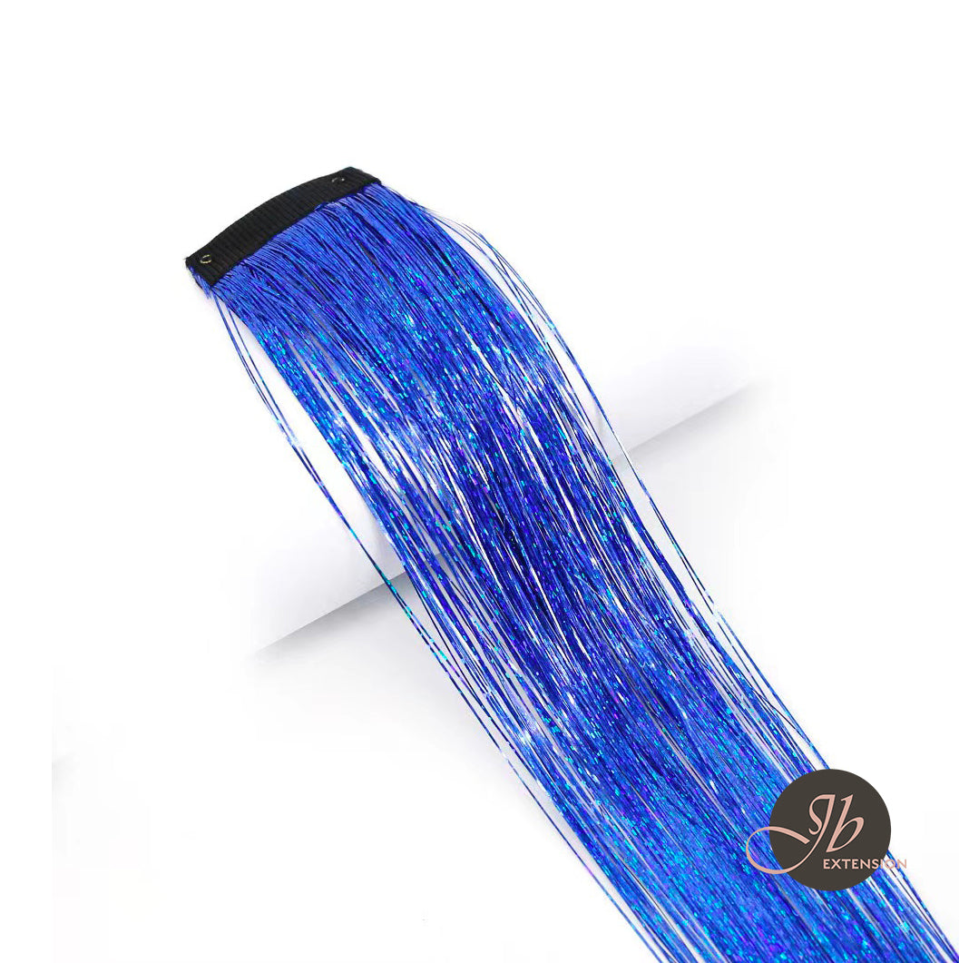 JBextension Hair Tinsel Clip in Extensions Pink Sparkle Highlights for Hair 18 Inch Multi-Colors Synthetic Hair Extensions for Party, Christmas, New Year, Halloween, Cosplay