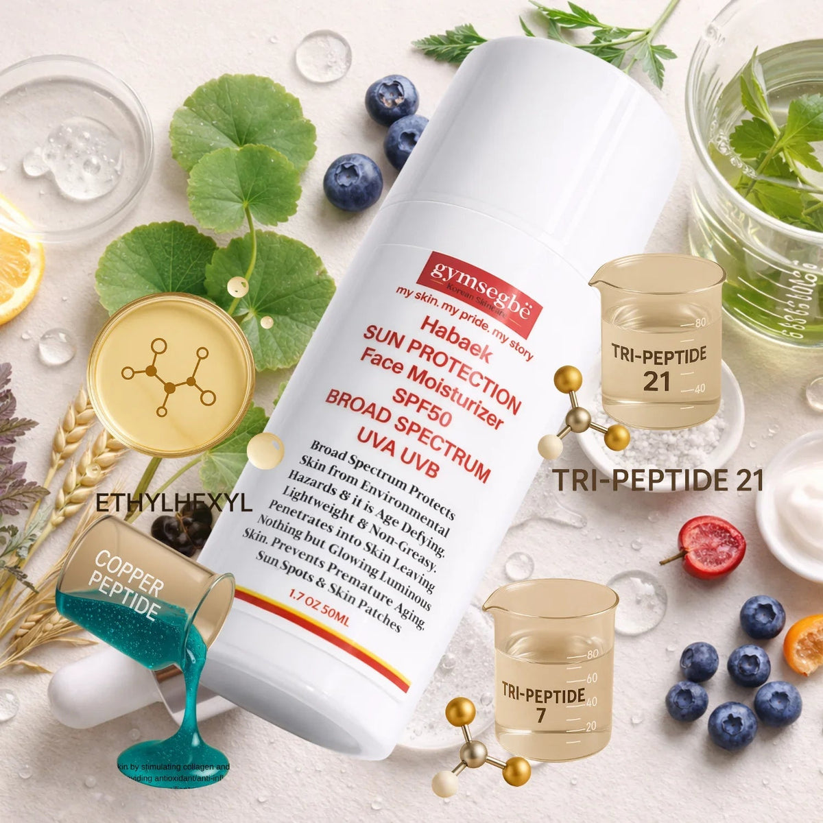 Habaek Sun Protection Face Moisturizer SPF50 | Peptides | Niacinamide