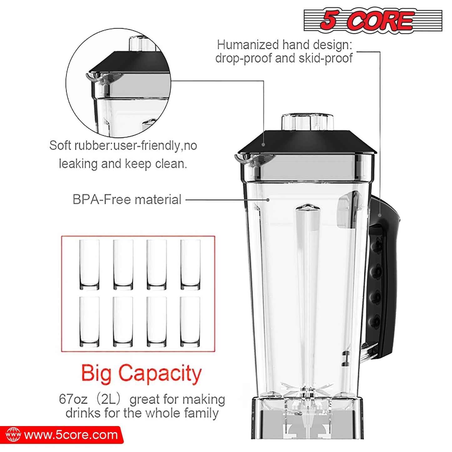 5Core Juicer Blender Machines 2000W  High-Speed Countertop Kitvhen