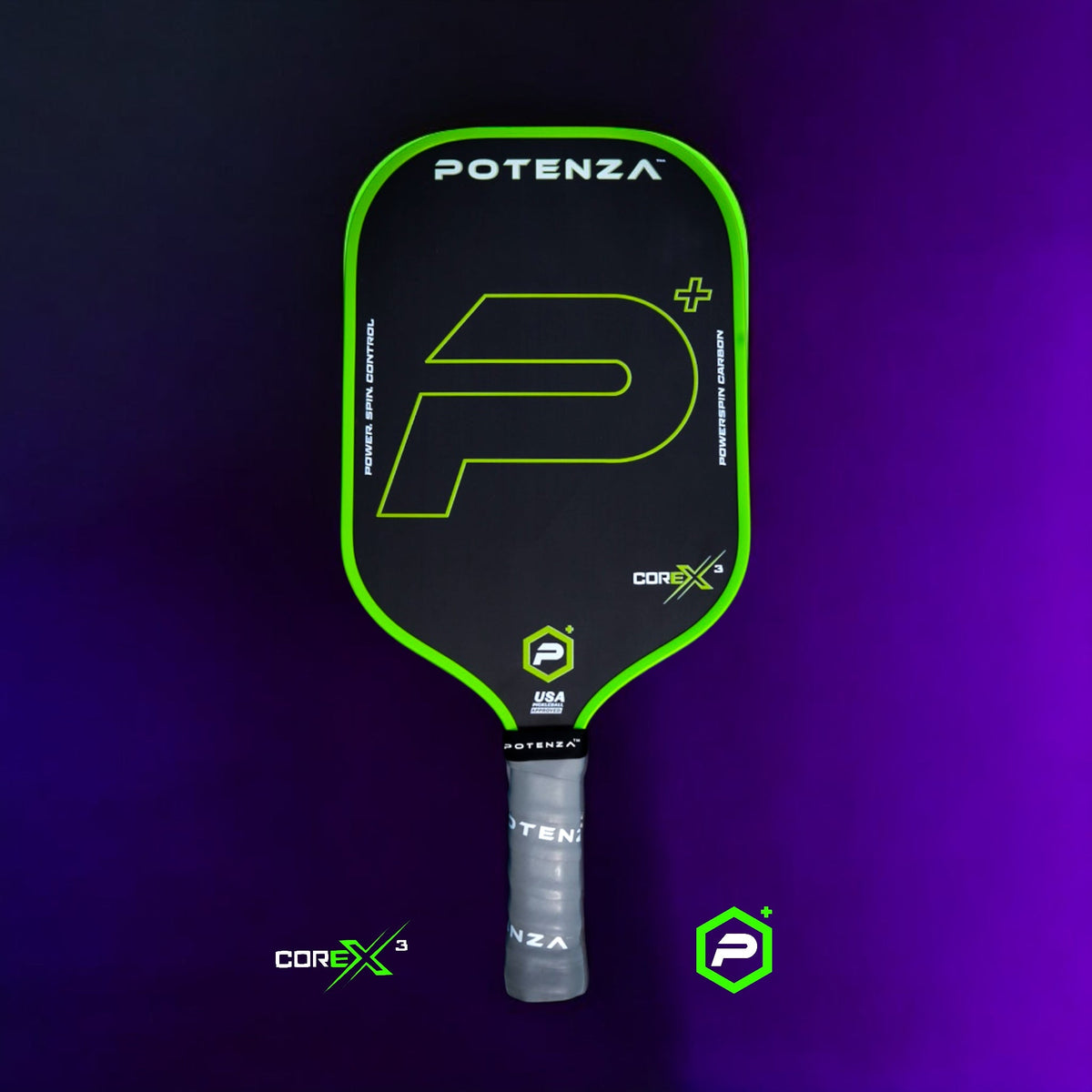 P+ PowerSpin Carbon COREx3 (Neon Green, Elongated Face)