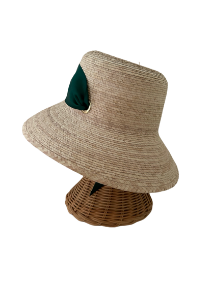 Clematis Bucket Hat - Wide & Short Dark Green Grosgrain Ribbon