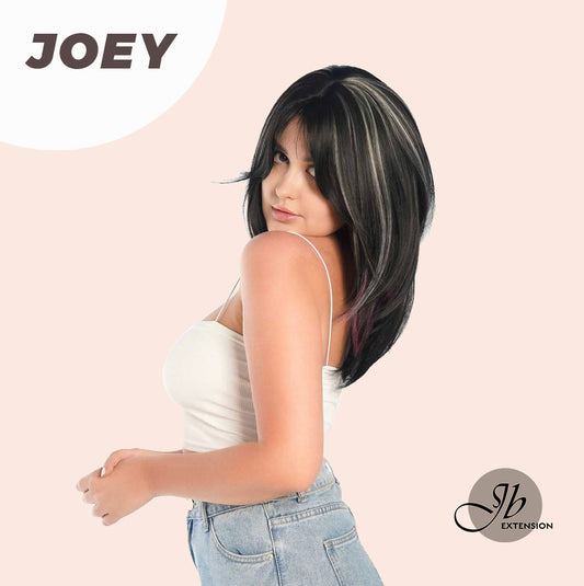 JBEXTENSION 20 Inches Wolf Cut Black With Pink Silver Highlight Wig JOEY