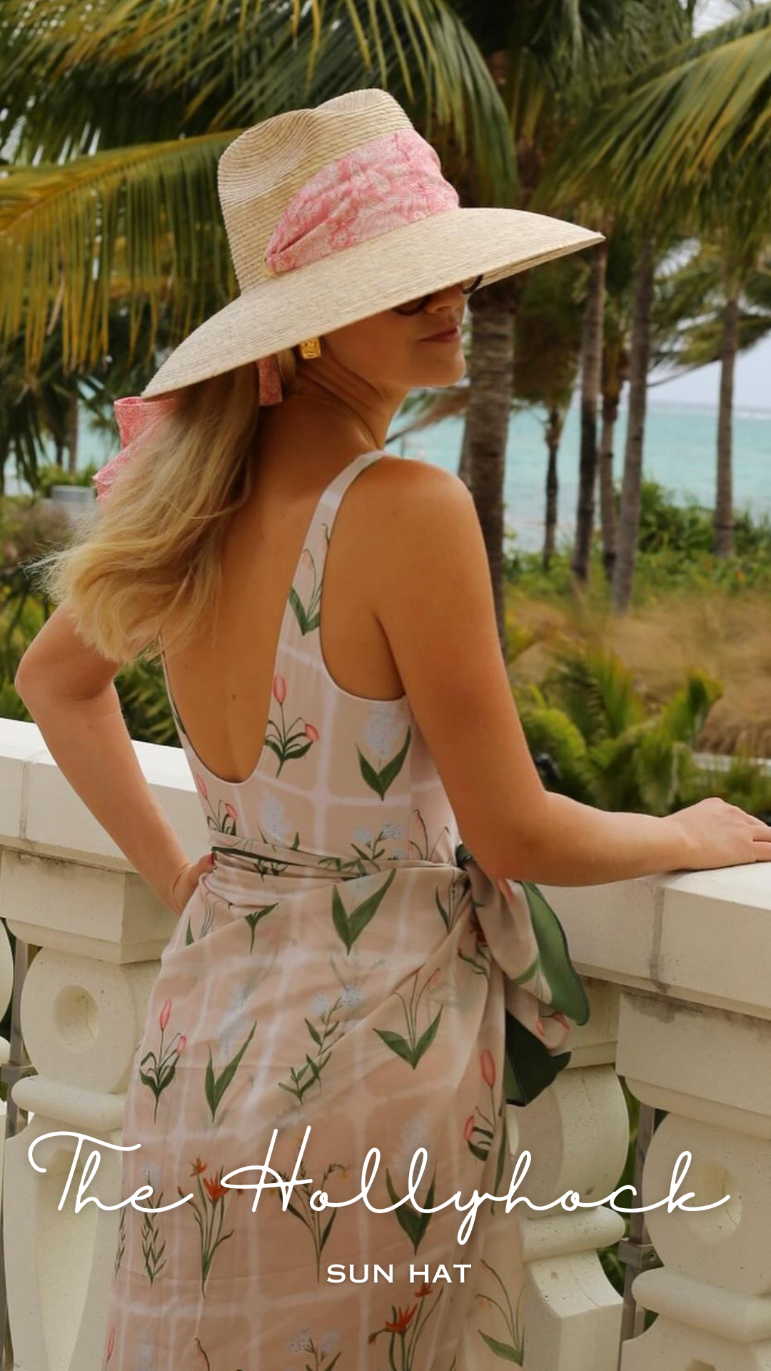 Hollyhock Sun Hat - Long & Thin Blue Gingham Ribbon with Wood Nautical Toggle