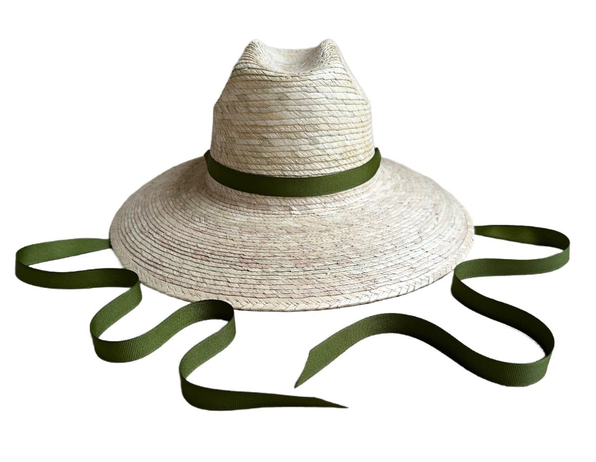 Mommy & Me Sun Hat Set - Hollyhock & Petunia - Long Olive Green Grosgrain Ribbon