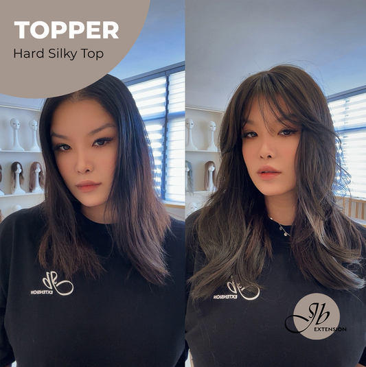 JBEXTENSION 16 Inches Scalpiana Hard Silky Topper Clip in Synthetic Fiber Wave Topper Hair Piece Hair with Bangs for Women Clip in Top Crown Hair Clip on Toupee Hairpiece for Slight Hair Loss/Thinning Hair