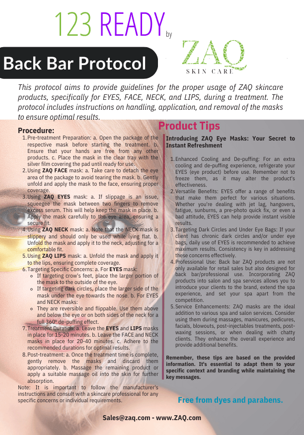123 Ready Eye, Face, Lip, Neck Mask Back Bar Protocol