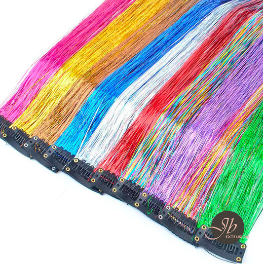 JBextension Hair Tinsel Clip in Extensions Pink Sparkle Highlights for Hair 18 Inch Multi-Colors Synthetic Hair Extensions for Party, Christmas, New Year, Halloween, Cosplay