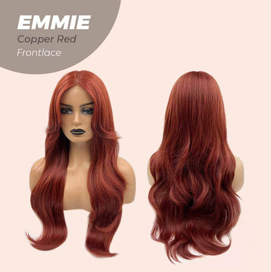 JBEXTENSION 26 Inches Curly Women Copper Red Wig Pre-Cut Frontlace Glueless Wig EMMIE COPPER RED