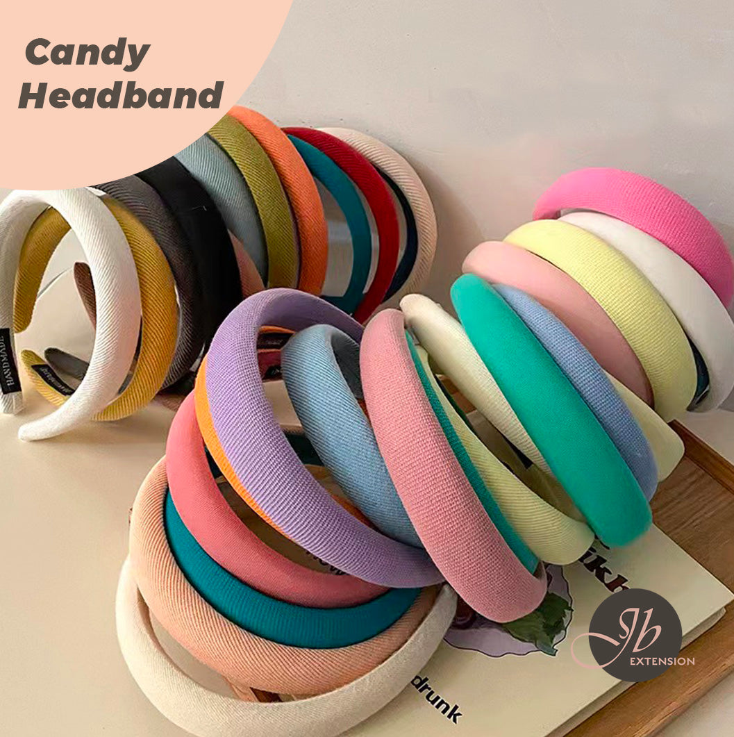 JBextension Padded Candy Headbands for Women, Wide Plain Turban Headband Fashion Hair Bands Headwear Barrette Styling Tools Accessories with Solid Colors