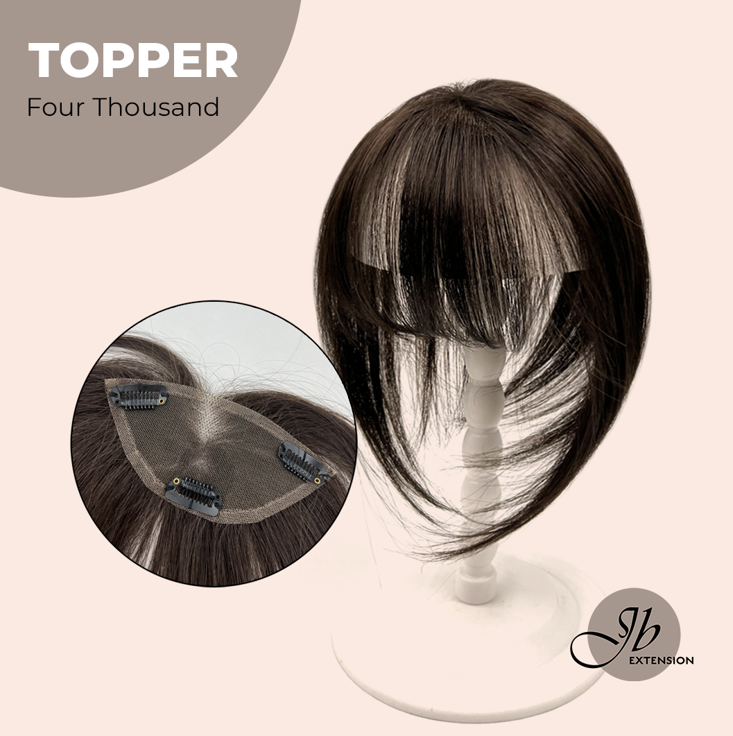 JBEXTENSION 10 Inches Topper Four Thousand Hand Tied Clip in Synthetic Fiber Topper Hair Piece Hair with Bangs for Women Clip in Top Crown Hair Clip on Toupee Hairpiece for Slight Hair Loss/Thinning Hair Topper 4000