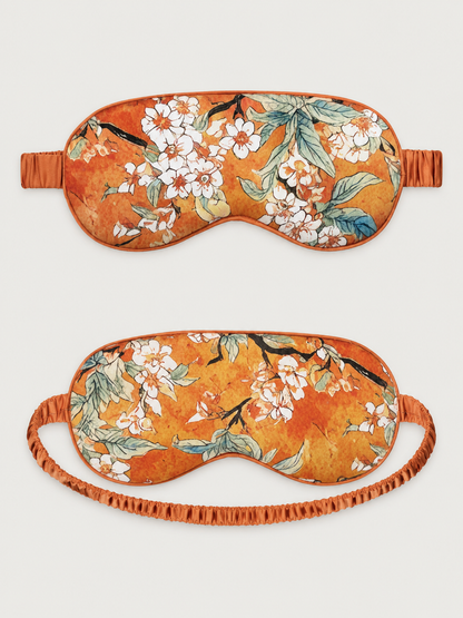 Vintage Orange Enamel Camellia Floral Kimono Robe with Pockets