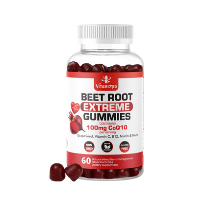 Beet Root Gummies with CoQ10 100mg & Grape Seed Extract, 60 Count