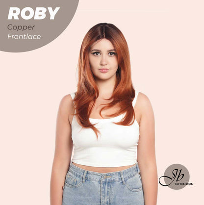 JBEXTENSION 22 Inches Copper Medium Length Women Pre-Cut Frontlace Glueless Wig ROBY COPPER