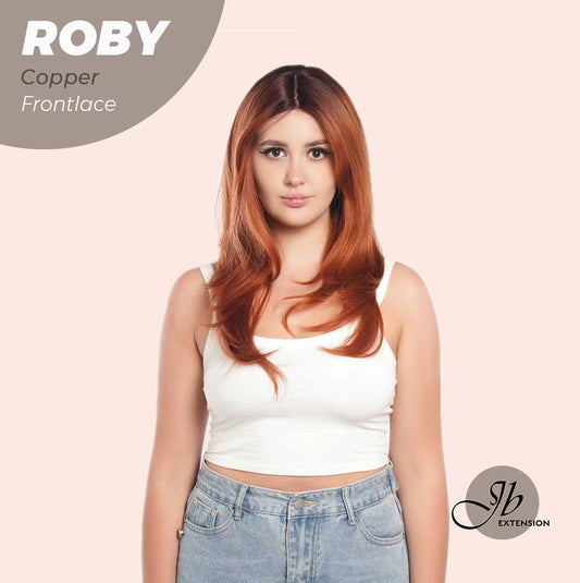JBEXTENSION 22 Inches Copper Medium Length Women Pre-Cut Frontlace Glueless Wig ROBY COPPER
