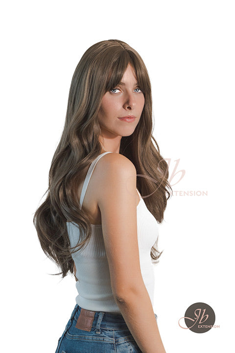 JBEXTENSION 26 Inches Light Brown Curly Wig With Bangs MAGGIE