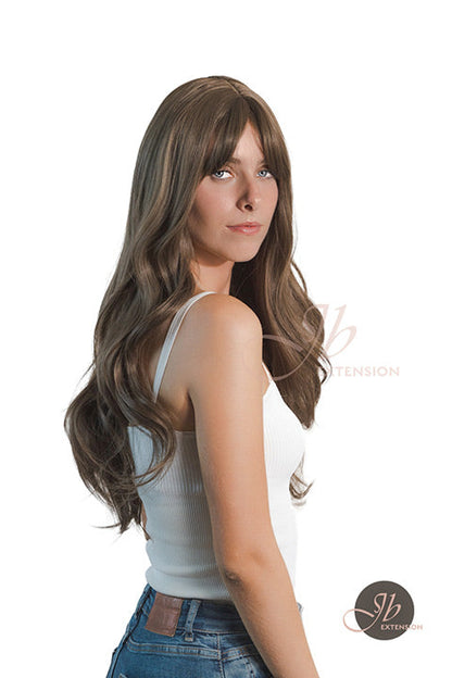 JBEXTENSION 26 Inches Light Brown Curly Wig With Bangs MAGGIE