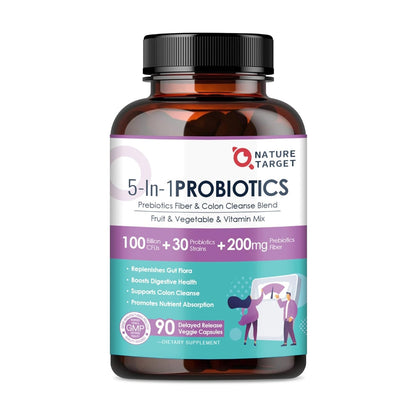 5-in-1 Digestive Health Probiotics, 100 Billion CFUs, 200mg, 90 Veggie Capsules