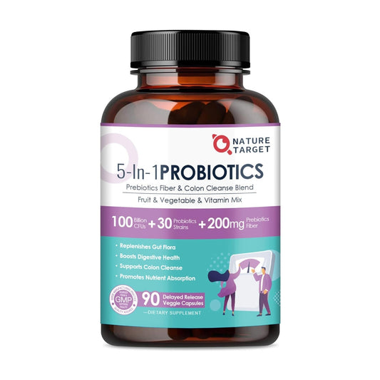 5-in-1 Digestive Health Probiotics, 100 Billion CFUs, 200mg, 90 Veggie Capsules