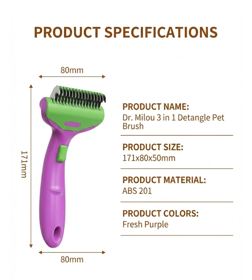 CalmCare Dematting Rake with One-Click Fur Release by Dr. Milou