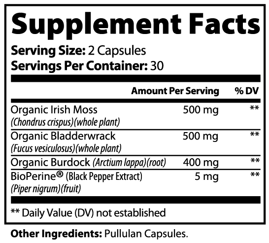 Mariluna Organic Sea Moss Supplement | Vegan Capsules | 60 Count