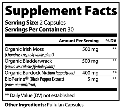 Mariluna Organic Sea Moss Supplement | Vegan Capsules | 60 Count