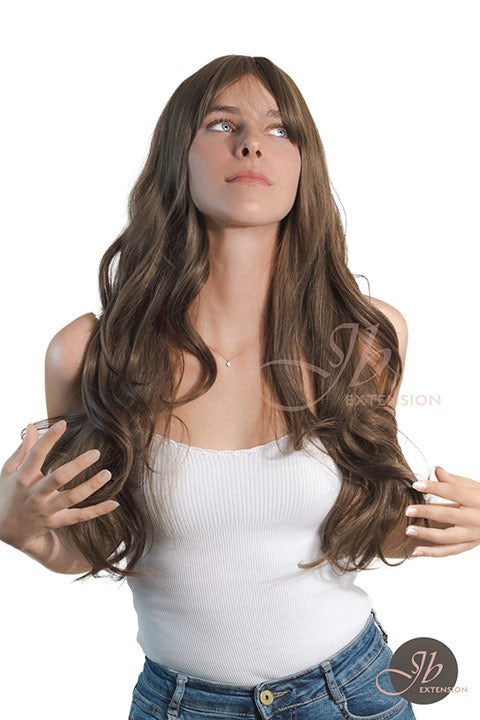 JBEXTENSION 26 Inches Light Brown Curly Wig With Bangs MAGGIE