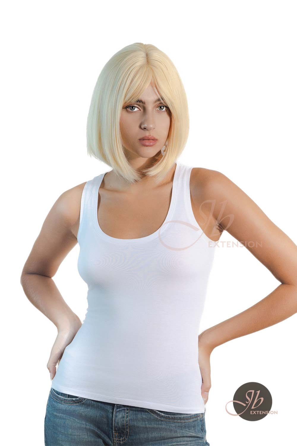 JBEXTENSION 10 Inches Bob Cut Light Blonde With Bangs Wig JAN