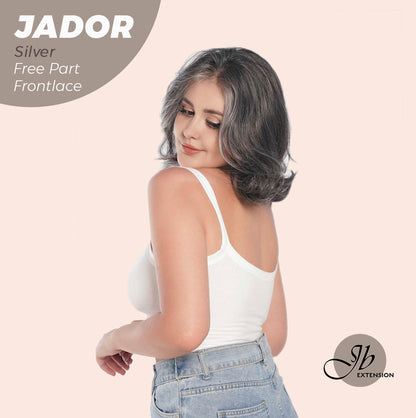 JBEXTENSION 10 Inches Silver Curly Lace Front Wig.Pre Plucked 13*4 HD Transparent Lace Frontal Handmade Futura Fiber Swiss Lace Synthetic Fiber Glueless Wig JADOR SILVER